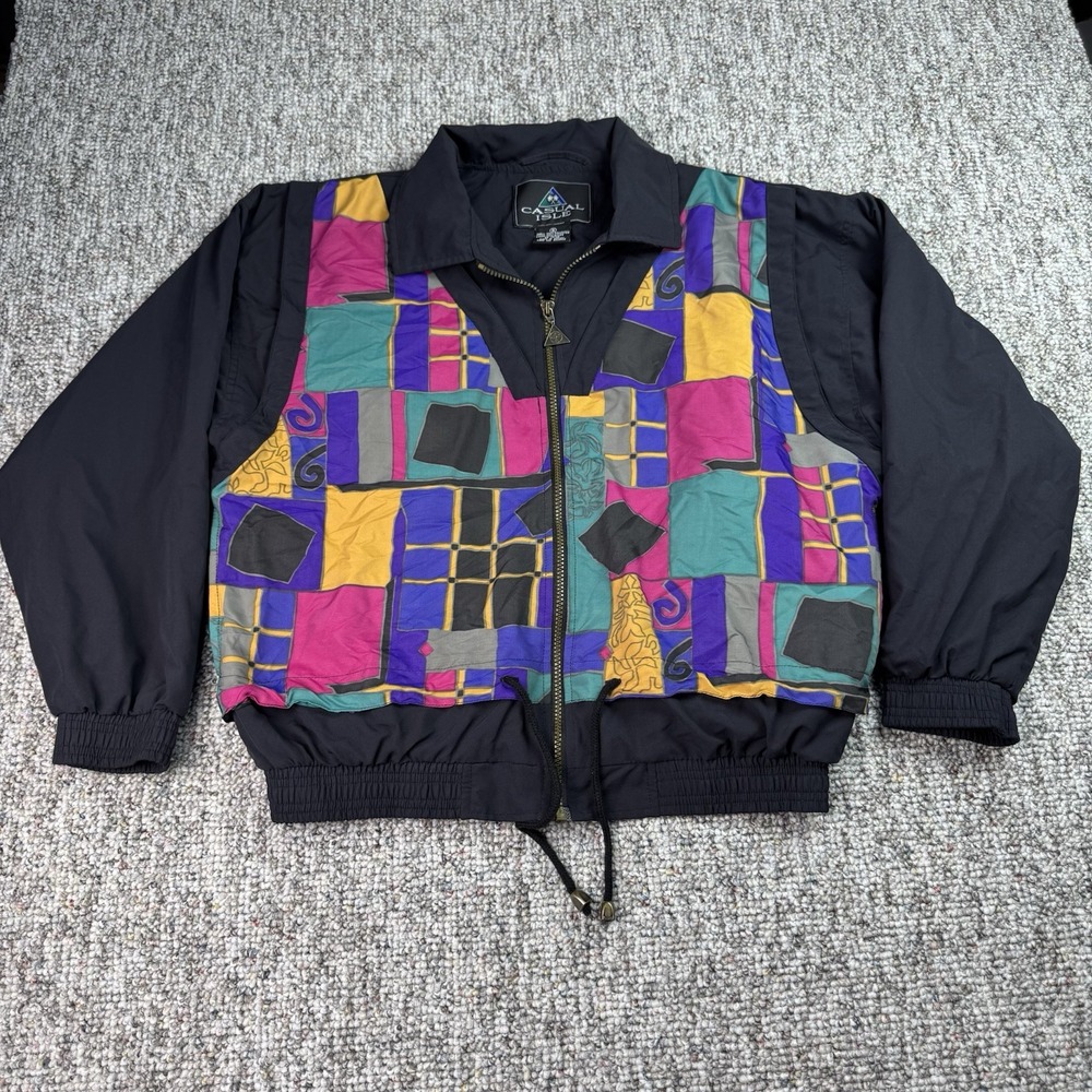 Vintage Casual Isle Jacket Womens Small Windbreaker Track Multicolor Geometric